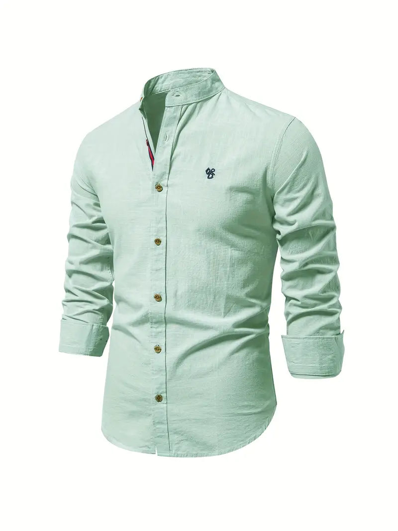 Comfortable men's long-sleeve button-up shirt for spring fashion, great for everyday smart casual looks.