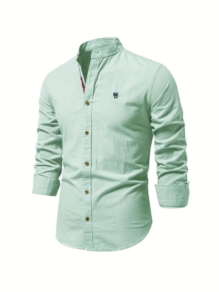 Comfortable men's long-sleeve button-up shirt for spring fashion, great for everyday smart casual looks.