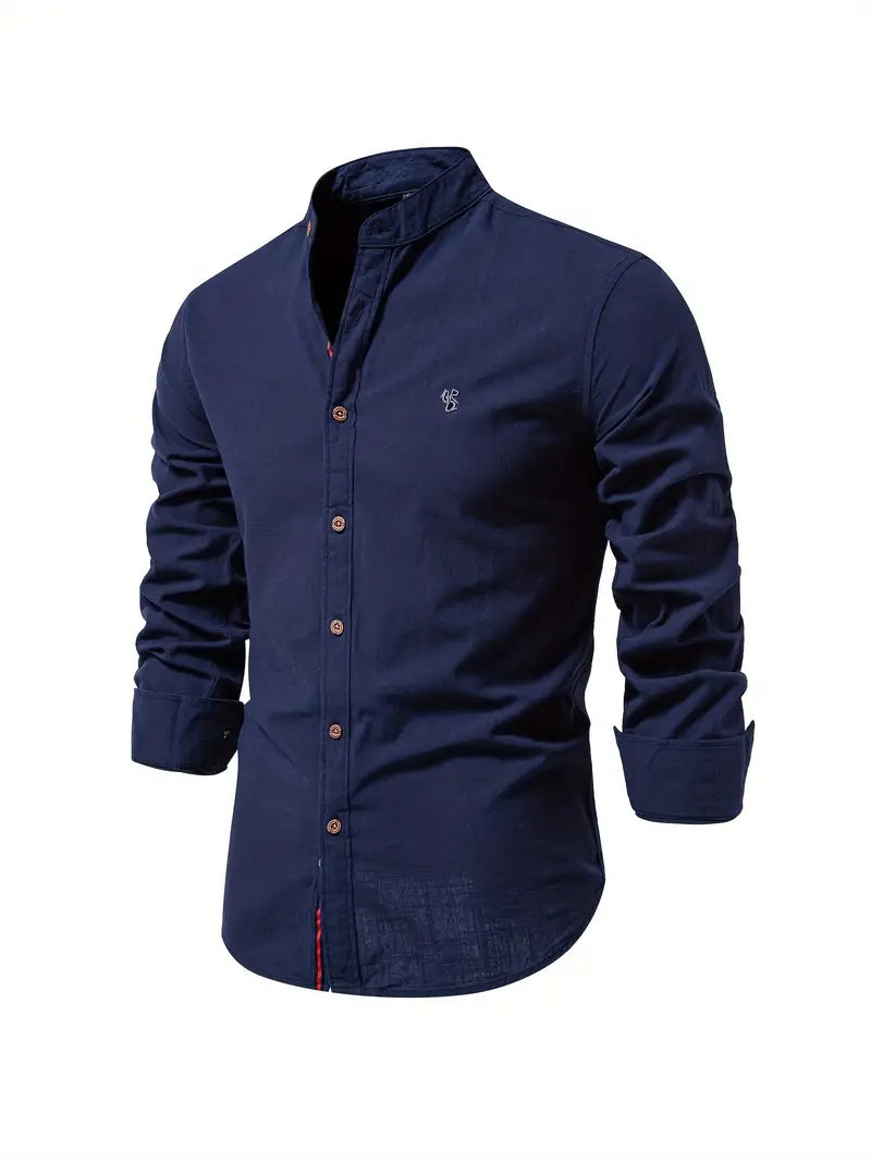 Elegant men's long-sleeve button-up shirt, a key piece for spring menswear fashion & versatile styling.