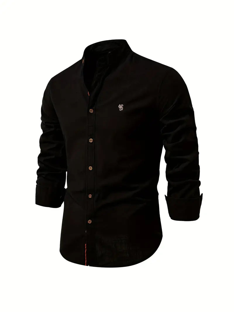 Fashionable men's long-sleeve button-up shirt, essential for spring casual & smart menswear looks.