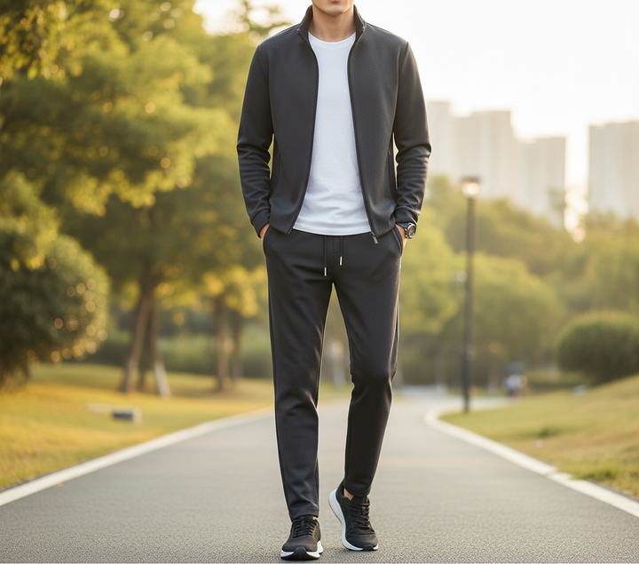 Men's fashionable Lycra lounge suit set, gray, for ultimate comfort and style.