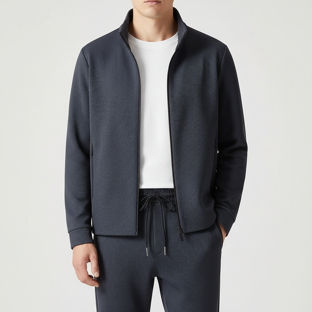 Stylish men's Lycra loungewear, two-piece set, perfect for modern casual fashion.