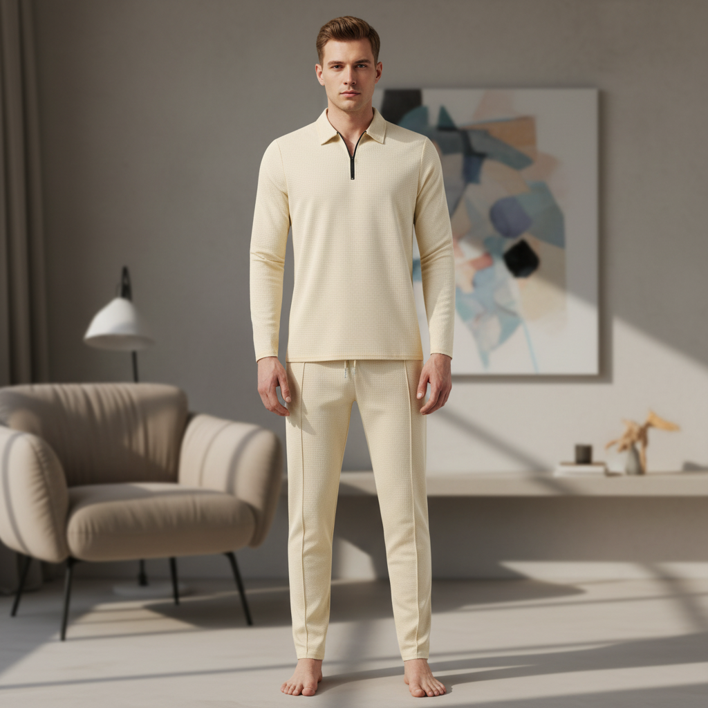 Men's Felix sporty leisure set, black long-sleeve & joggers, comfortable polyester loungewear, front view.