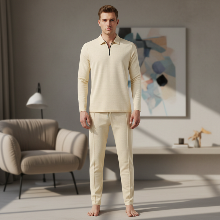 Men's Felix sporty leisure set, black long-sleeve & joggers, comfortable polyester loungewear, front view.