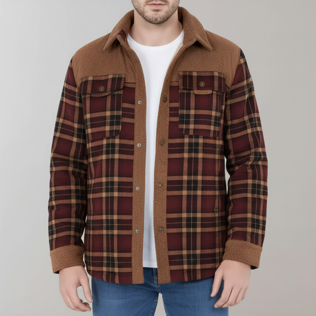 Stylish men's flannel jacket with diamond padding, perfect casual winter fashion