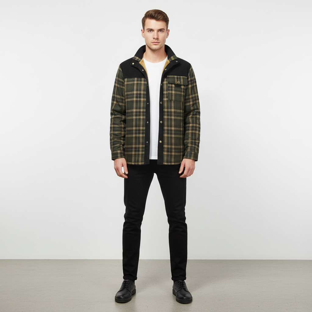 Men's diamond-patterned flannel jacket, designed for warmth and winter comfort