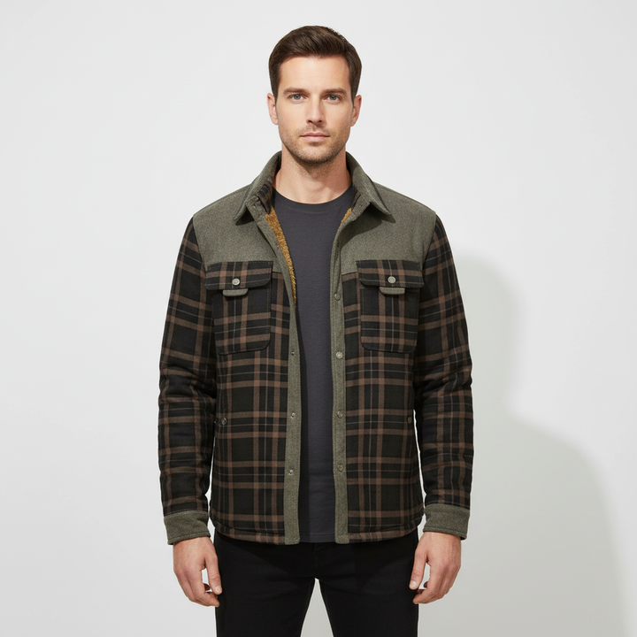 Cozy men's flannel winter jacket, padded with a distinctive diamond pattern