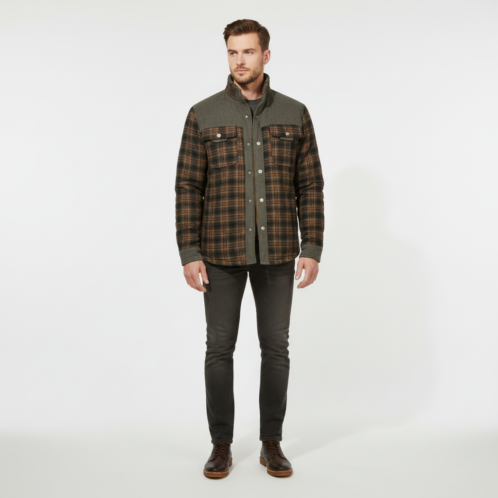 High-quality men's padded flannel jacket, diamond-patterned for warmth and style