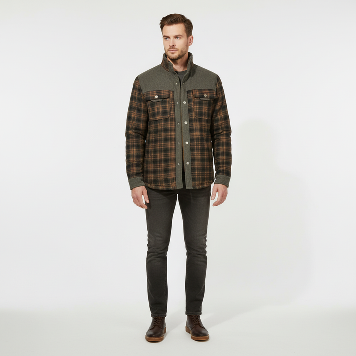 High-quality men's padded flannel jacket, diamond-patterned for warmth and style