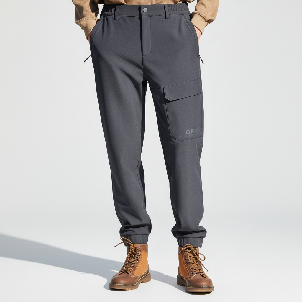 Durable men's cargo pants with warm fleece lining, windproof and waterproof fabric for winter adventures