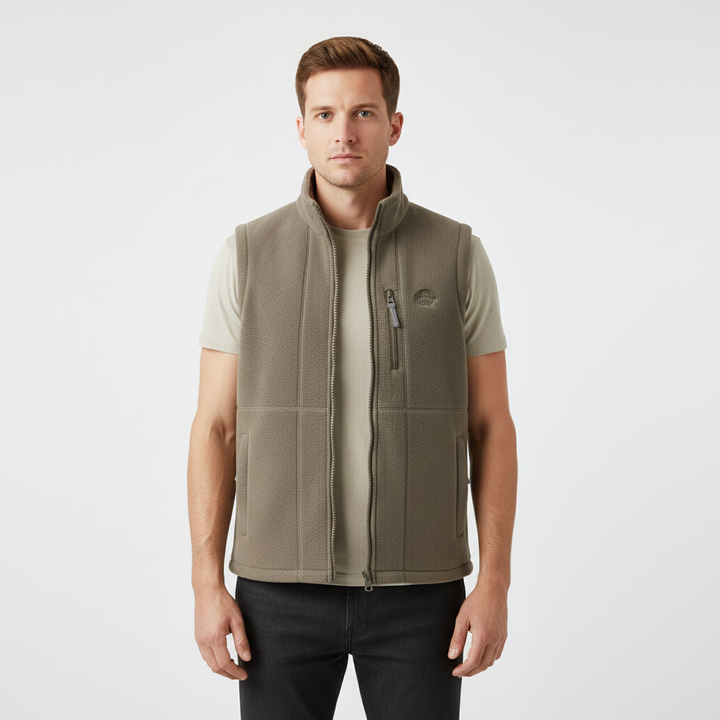 Casual men's winter vest, made from cozy fleece with convenient zipper pockets