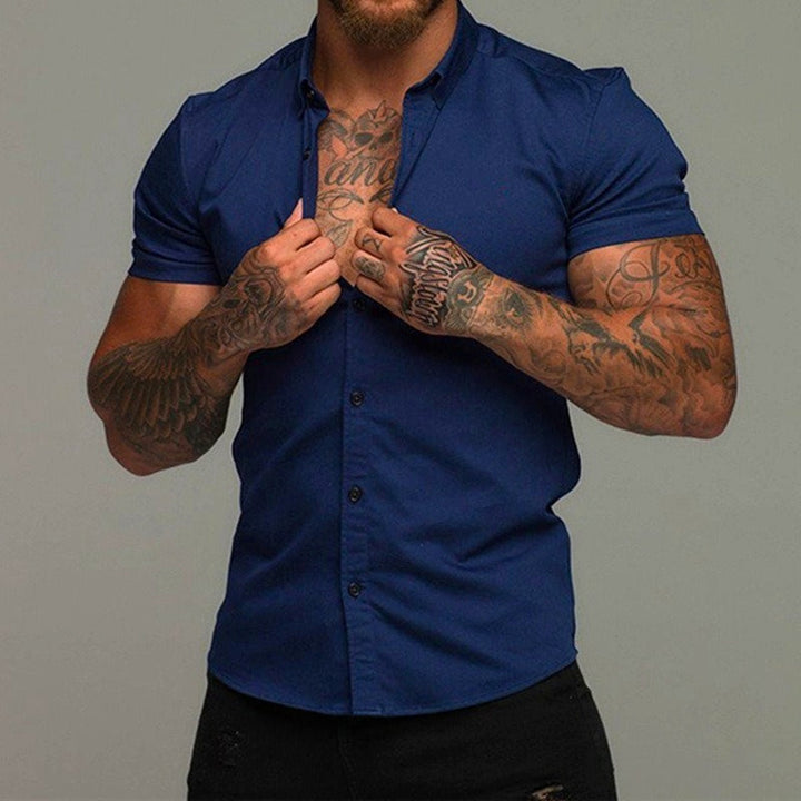 Athletic Men's Flex-Fit Short Sleeve Shirt in motion. Designed for comfort and flexibility during daily activities.