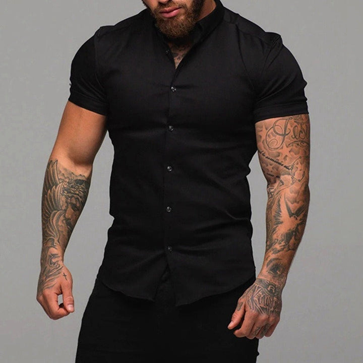 Tailored Men's Flex-Fit Short Sleeve Shirt, showing quality fabric & flexible design. Perfect for smart casual.