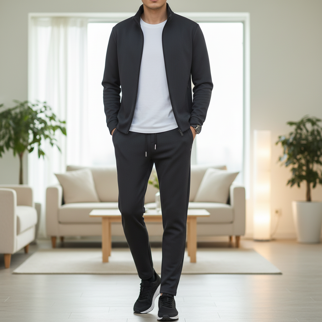 Men's flexible lycra lounge suit, comfortable athletic wear for casual outings and sportswear activities