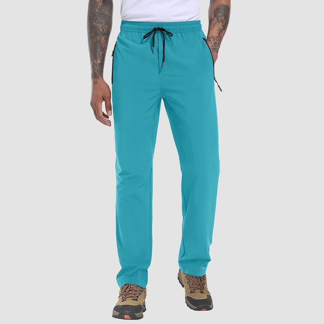 Side view of FlexiTrek men's quick-dry stretch hiking pants, showing ergonomic fit & freedom of movement.