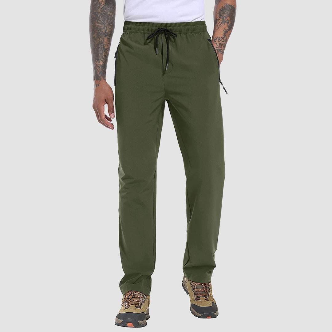 Close-up of FlexiTrek men's quick-dry stretch fabric, showcasing durable weave & quick-drying tech.