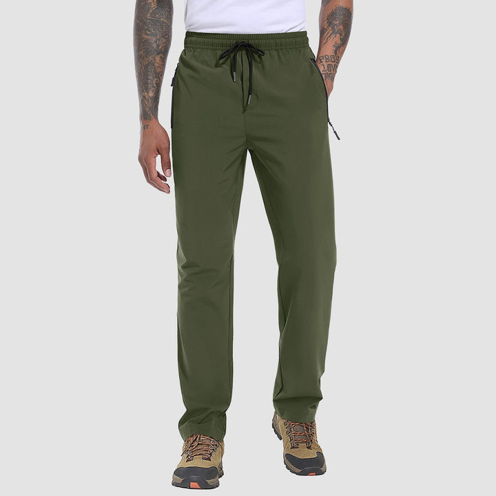 Close-up of FlexiTrek men's quick-dry stretch fabric, showcasing durable weave & quick-drying tech.