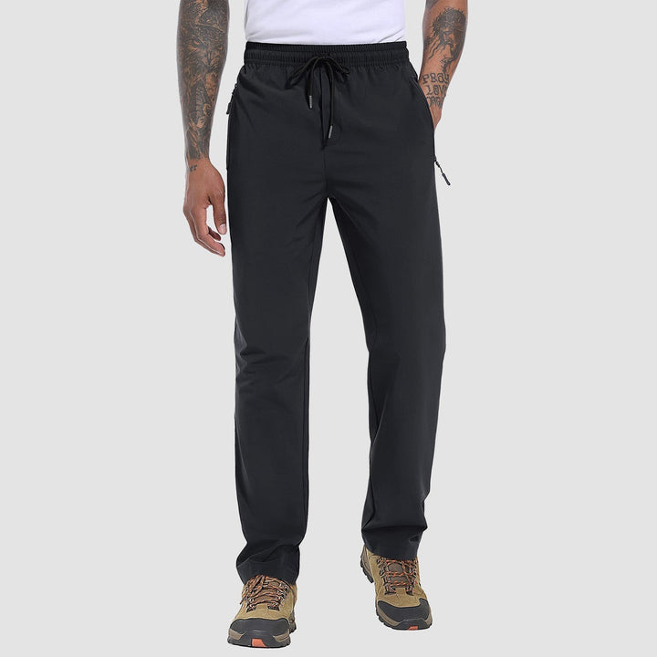 FlexiTrek men's hiking trousers featuring comfortable waistband & secure pockets; stretch, quick-dry.