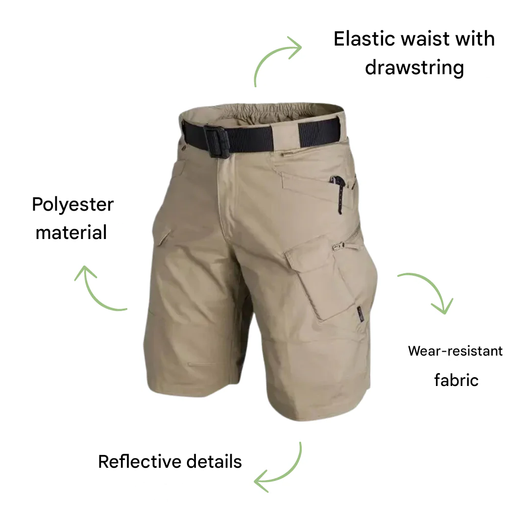 Model casually wearing FlexTrek Elite quick-dry shorts, perfect for summer travel and outdoor activities