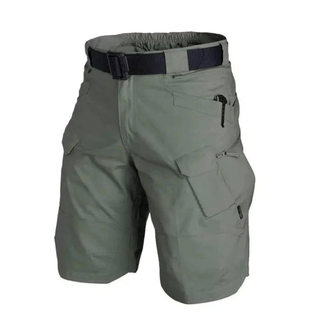 Back view of FlexTrek Elite men's outdoor shorts, highlighting rear zip pockets and comfortable fit