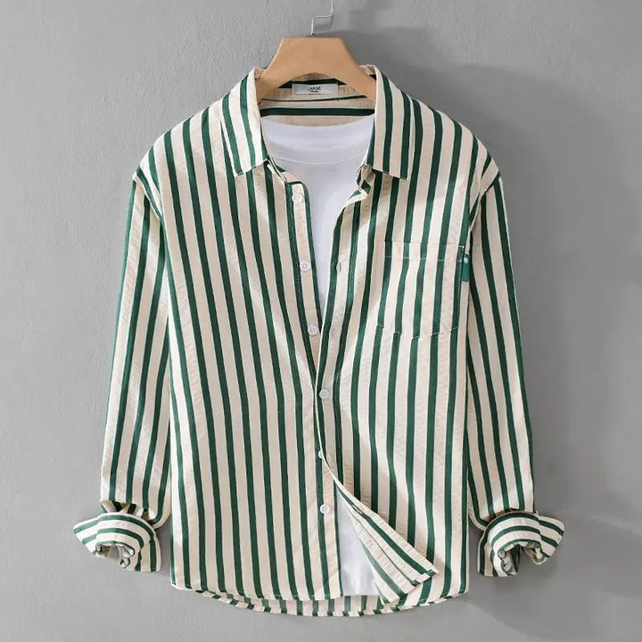 Elegant Green Men's Florentine Luxe Boneau shirt. A versatile, tailored fit top for sophisticated comfort.