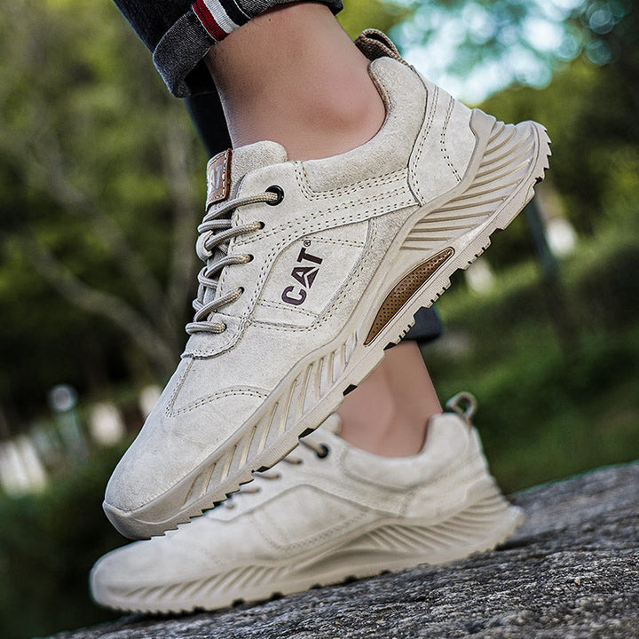 Front view of Men's Forge Comfort Urban Sneakers, sand, ready for casual street style.