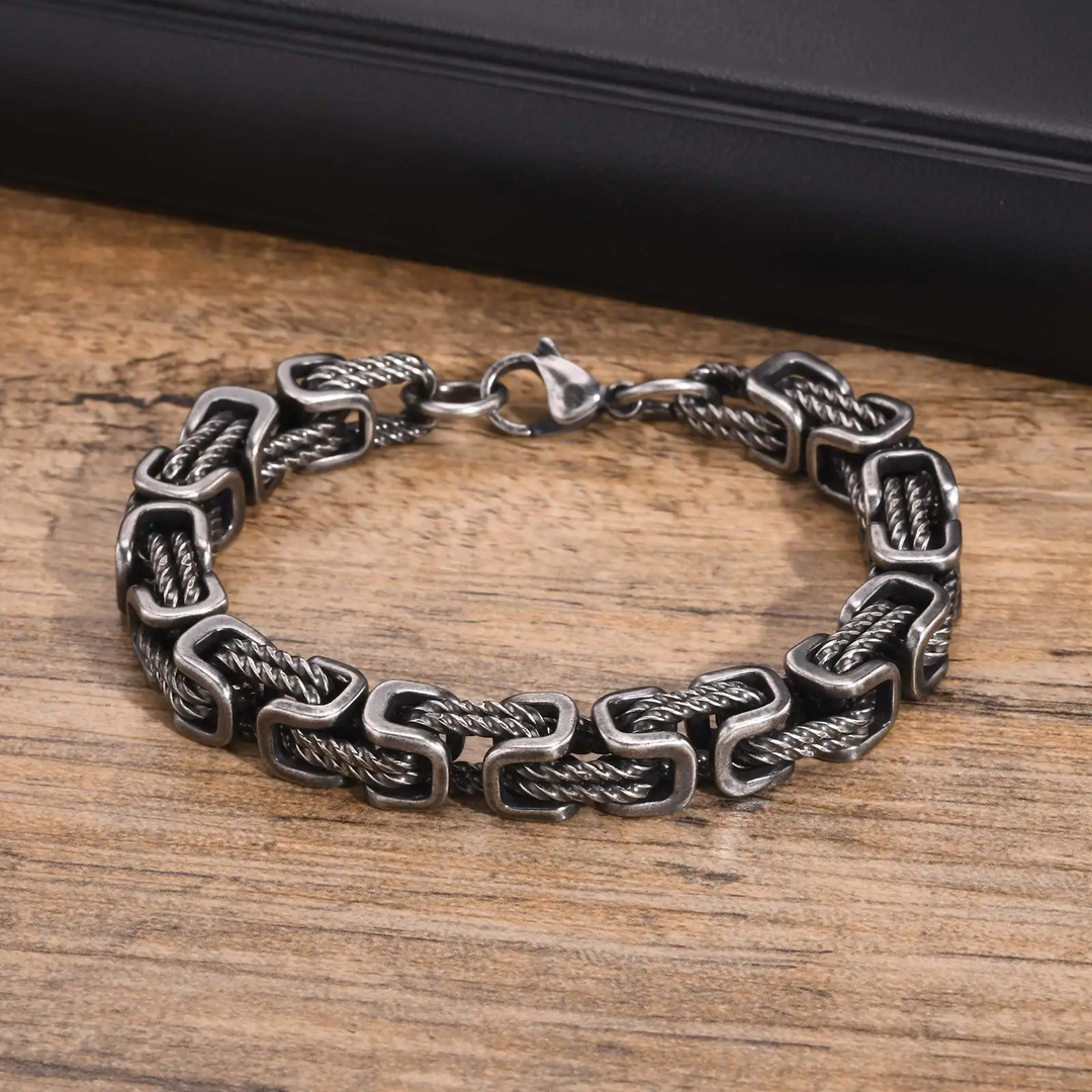 Forged stainless steel men's chain cuff bracelet. Sleek, durable, and tarnish-proof jewelry.