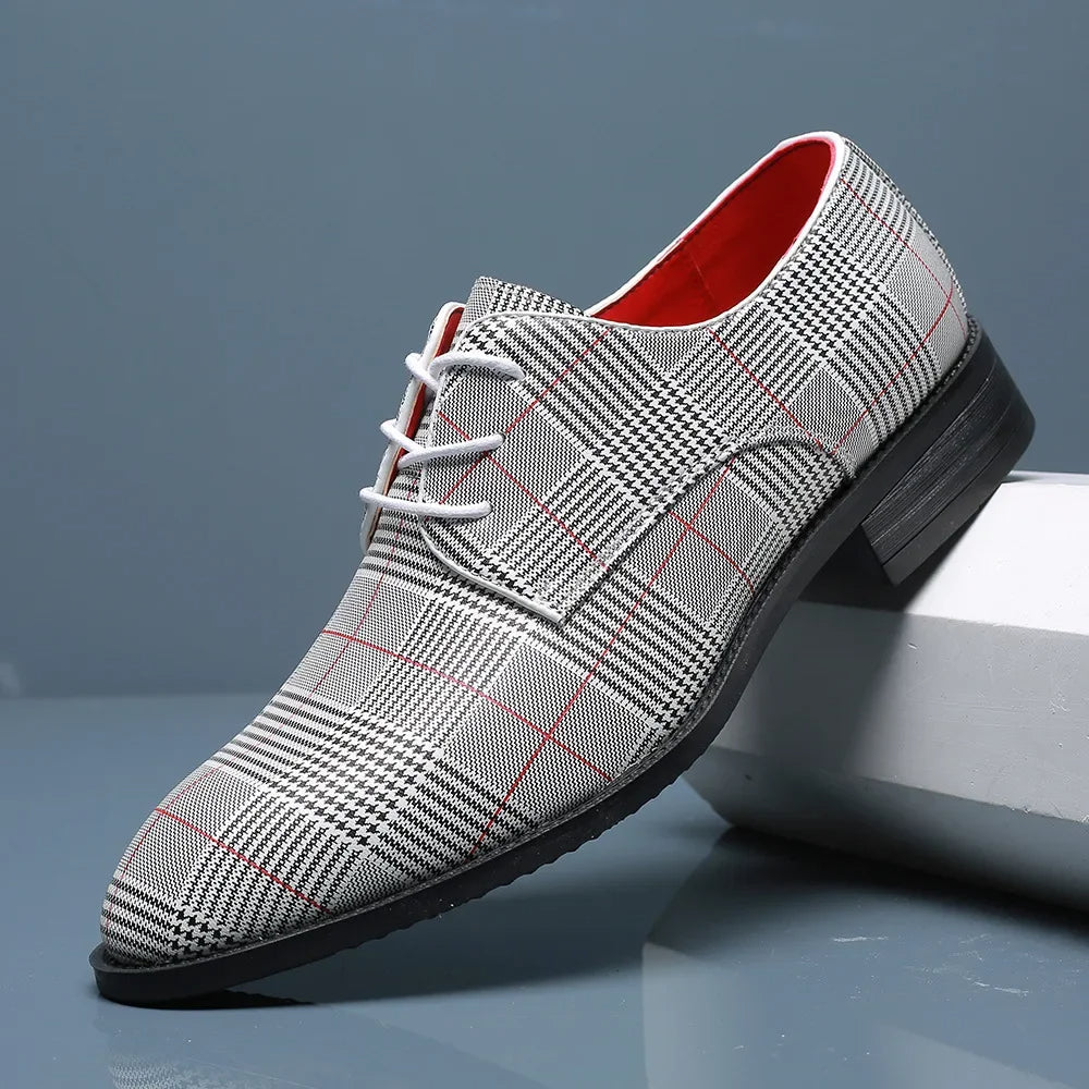 Men's formal plaid contrast oxford dress shoes. Perfect for business attire & sophisticated style.