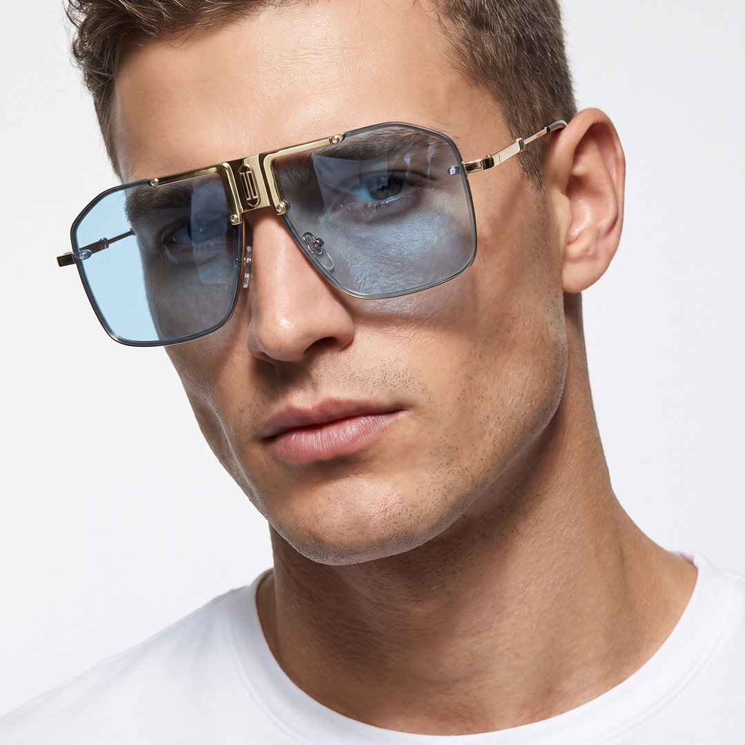 Lightweight men's frameless sunglasses with UV400 protection, ideal for outdoor activities & travel.