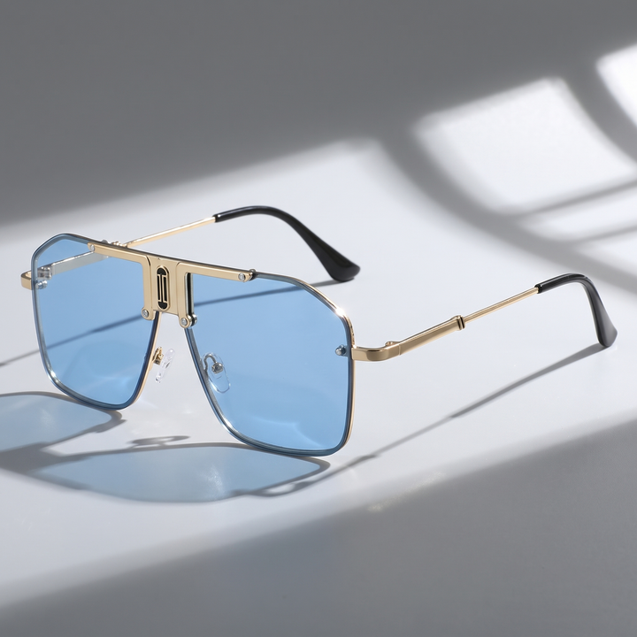 Durable & lightweight men's frameless sunglasses featuring full UV400 sun protection for travel.
