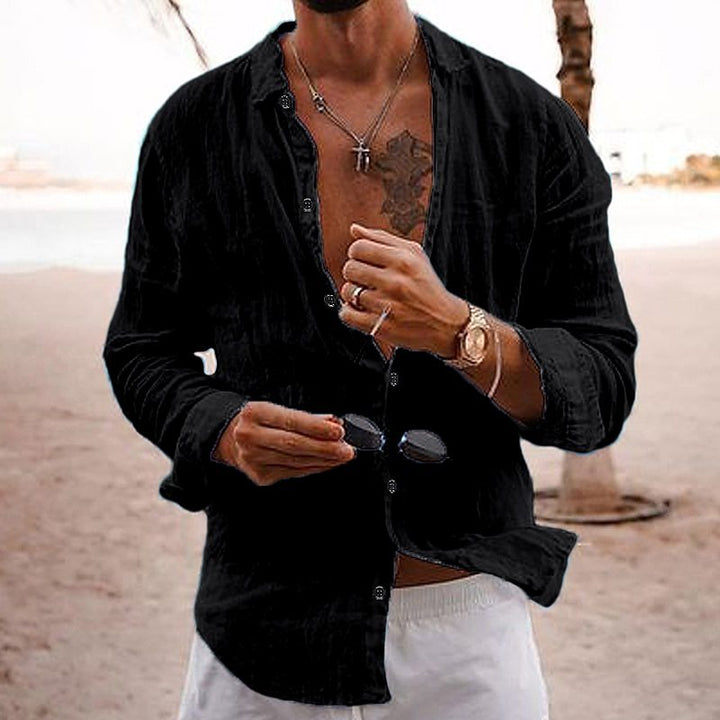 Francesco men's casual long sleeve cotton shirt in white, ideal for summer comfort and breathability