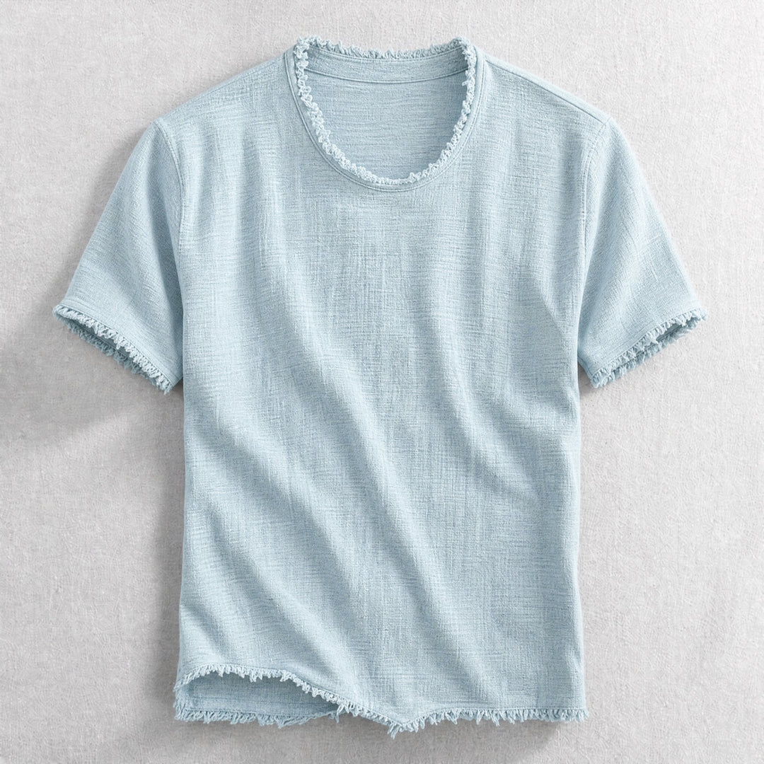Men's Frayed Edge Cotton Blend T-Shirt in classic color, perfect for casual wear. Comfortable & stylish short sleeve tee.