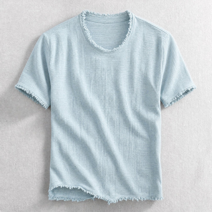 Men's Frayed Edge Cotton Blend T-Shirt in classic color, perfect for casual wear. Comfortable & stylish short sleeve tee.