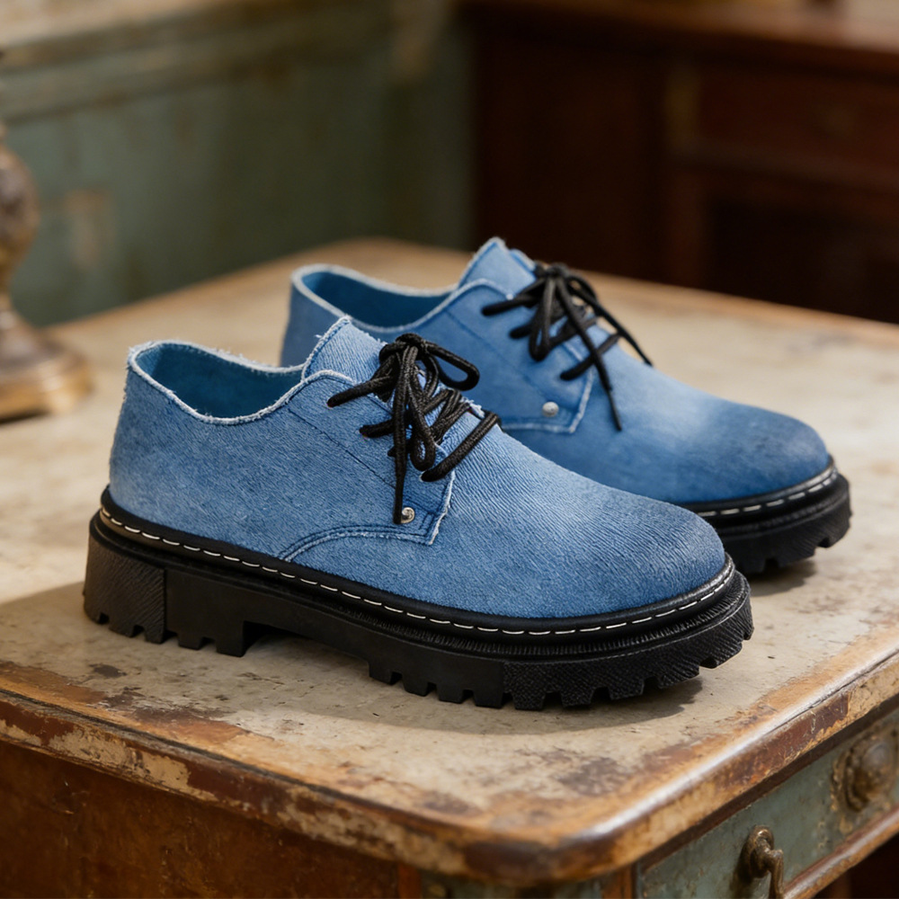 Stylish blue denim frayed edge shoes for men, ideal casual summer fashion.
