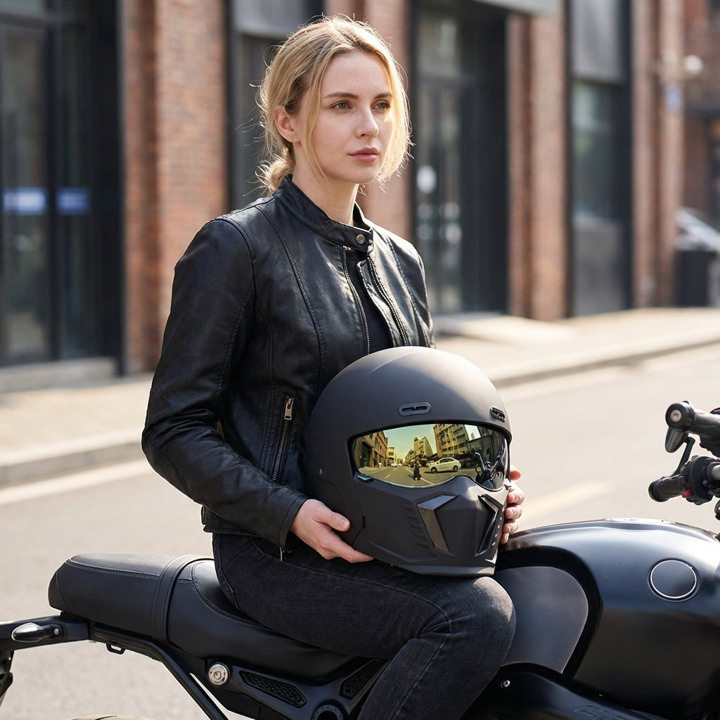 Comfortable men's full face motorcycle helmet with excellent ventilation for long rides.