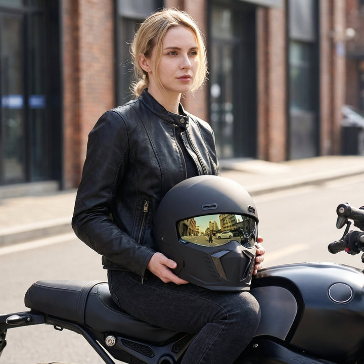 Comfortable men's full face motorcycle helmet with excellent ventilation for long rides.