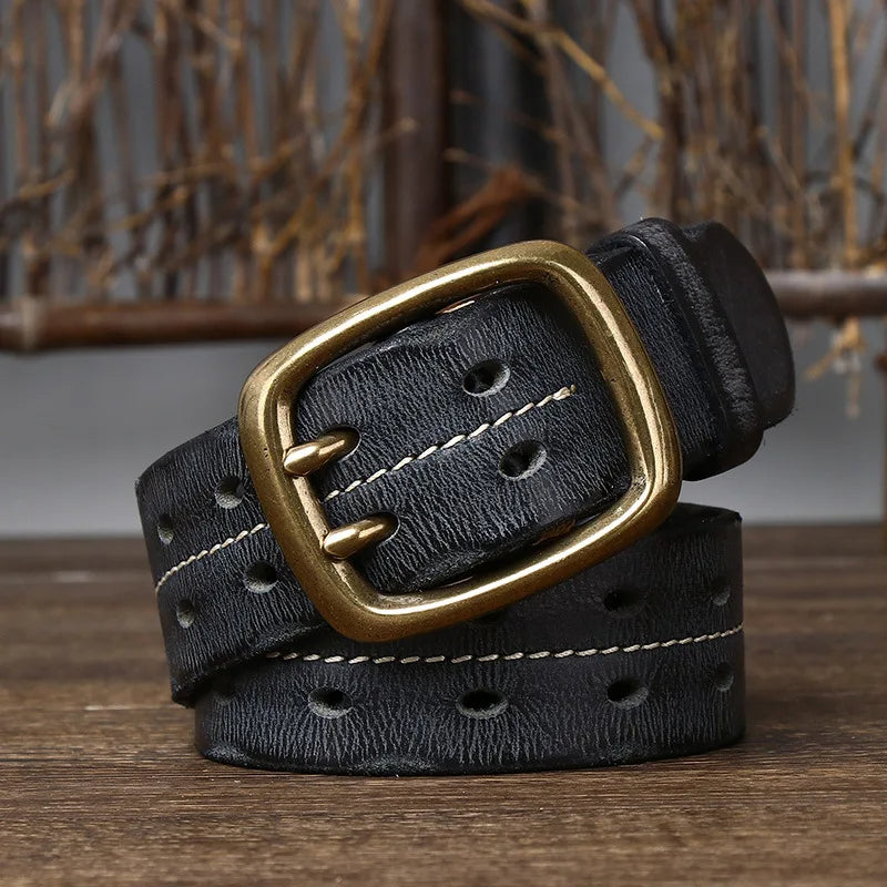 Men's full-grain leather belt with a sleek solid brass buckle. Durable and stylish for everyday wear.