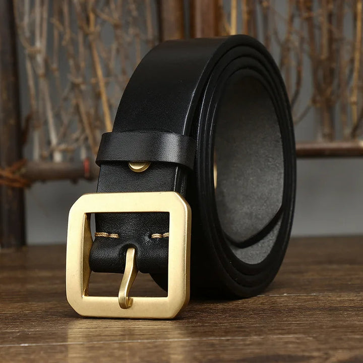Tan full-grain leather men's belt. Premium everyday wear casual & dress accessory with durable brass buckle.