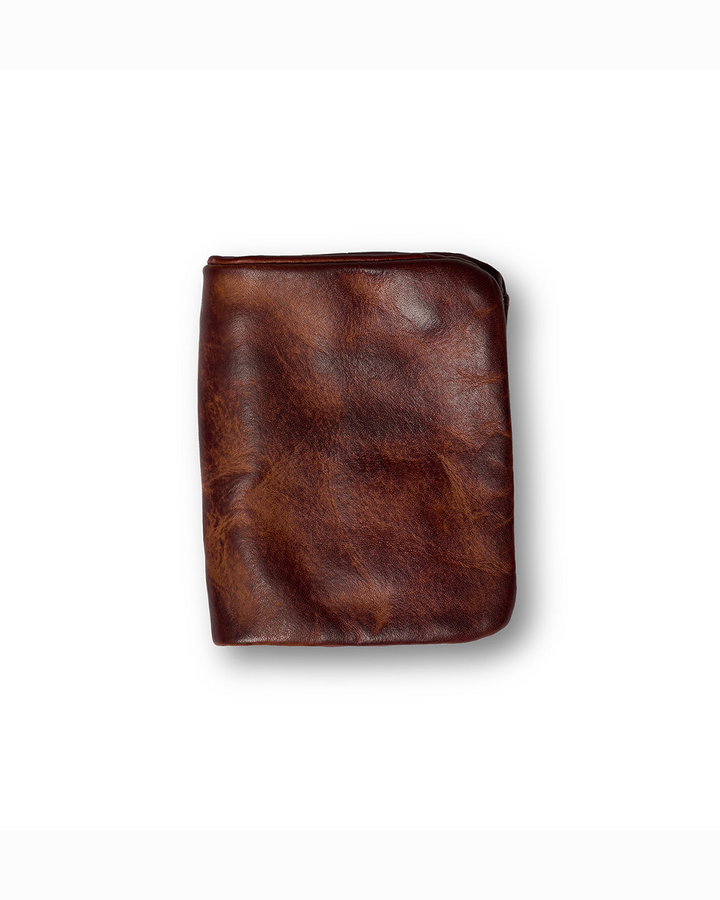 Men's full-grain leather bifold wallet with dual closure, perfect for everyday carry.