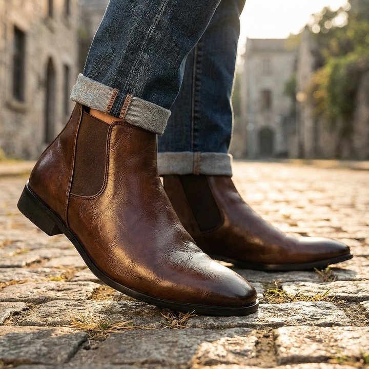 Premium full-grain leather Chelsea boots for men, combining durability with elegant style.