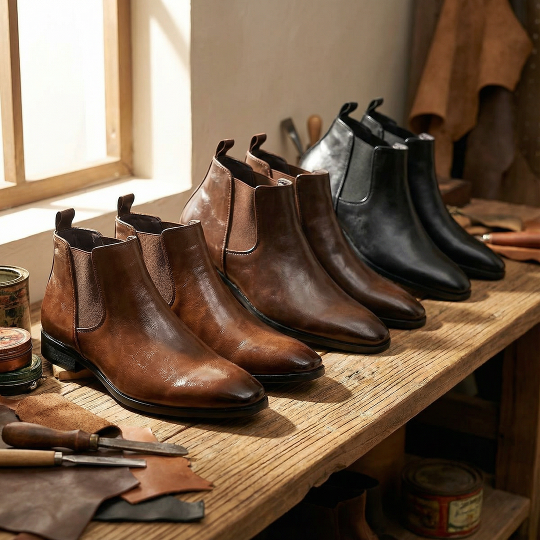 Durable men's full-grain leather Chelsea boots, ideal for everyday casual wear.