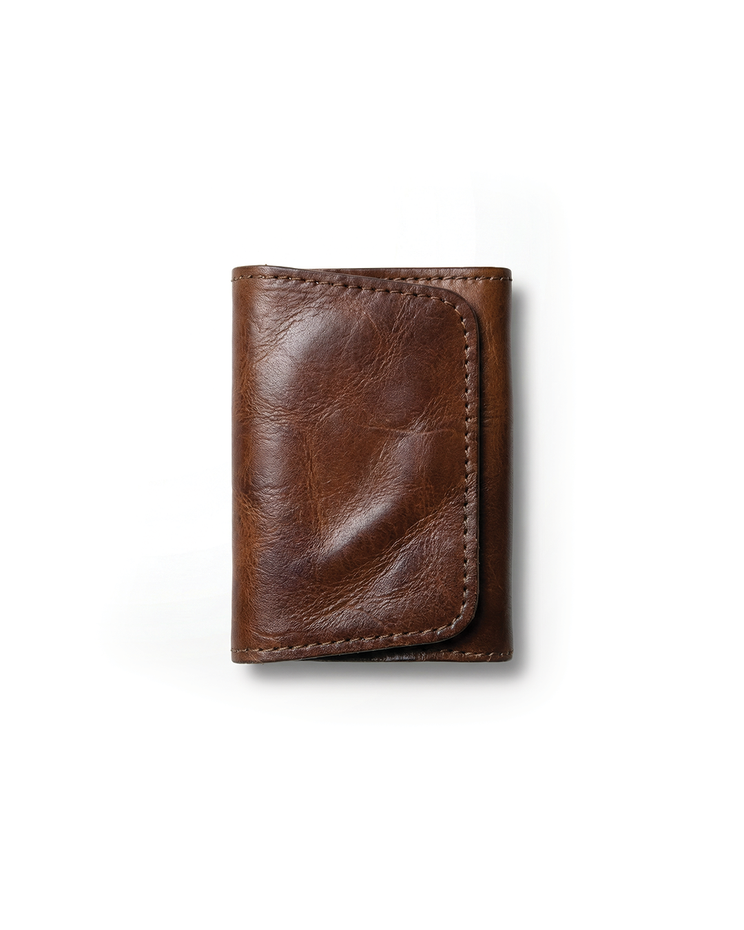 Men's full-grain leather tri-fold wallet with snap closure. Durable cowhide for everyday carry.