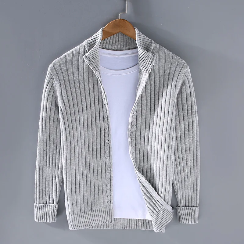 Men's full-zip ribbed cardigan sweater. A versatile layering piece for casual or business casual fall/winter.
