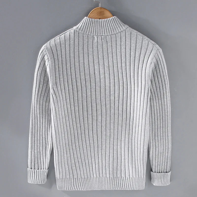 Warm men's ribbed full-zip cardigan. Soft knit sweater, perfect for fall and winter layering and everyday.