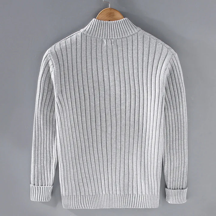 Warm men's ribbed full-zip cardigan. Soft knit sweater, perfect for fall and winter layering and everyday.