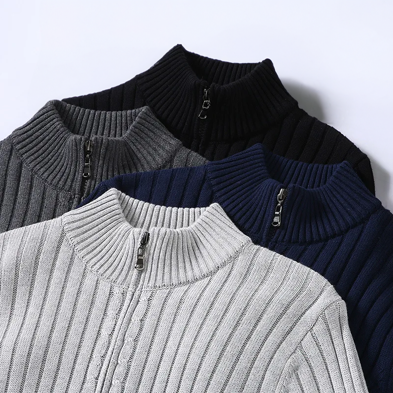 Everyday men's full-zip ribbed cardigan sweater. Comfortable outerwear for casual, business casual, fall, & winter.