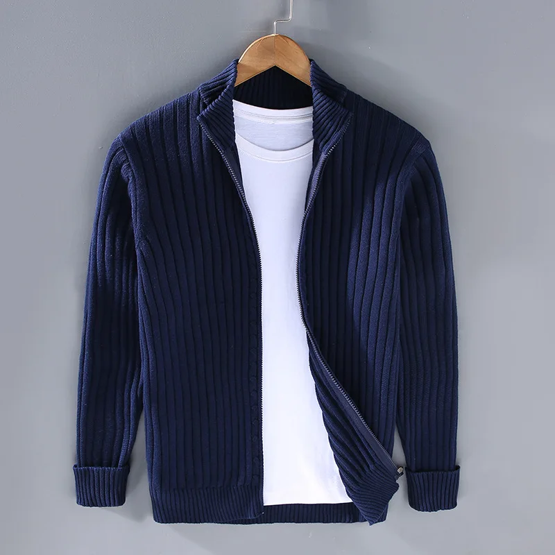 Men's ribbed full-zip cardigan. Essential layering sweater for fall & winter, blending casual with business casual style.