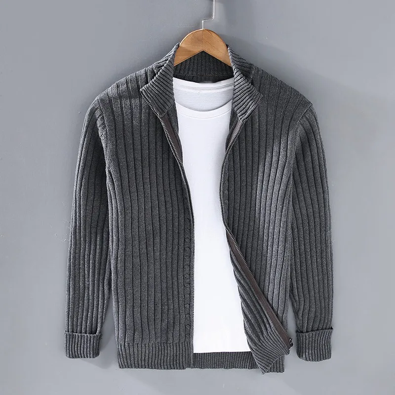 Comfortable men's full-zip ribbed cardigan. Stylish sweater, perfect for men's fall & winter layering, casual to smart.