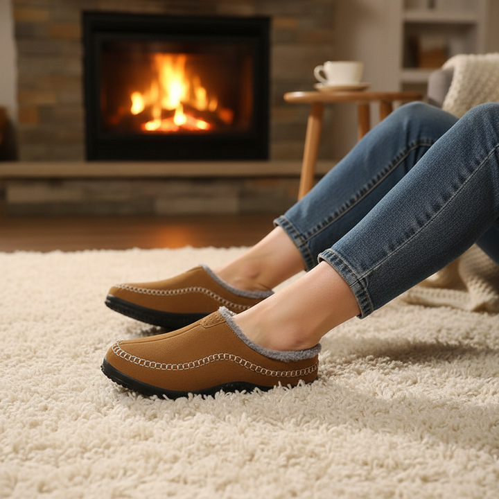 Men's FuzzWalker fleece-lined house slippers, brown, for cozy winter comfort