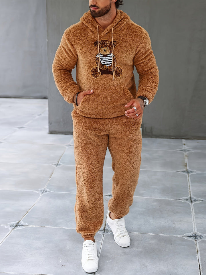 Cozy men's two-piece fleece loungewear set with soft hoodie & joggers for winter comfort.